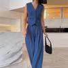 Conjunto de Moda de Verano 2025 para Mujer: Chaleco sin Mangas de Cuello en V y Pantalones de Pierna Ancha