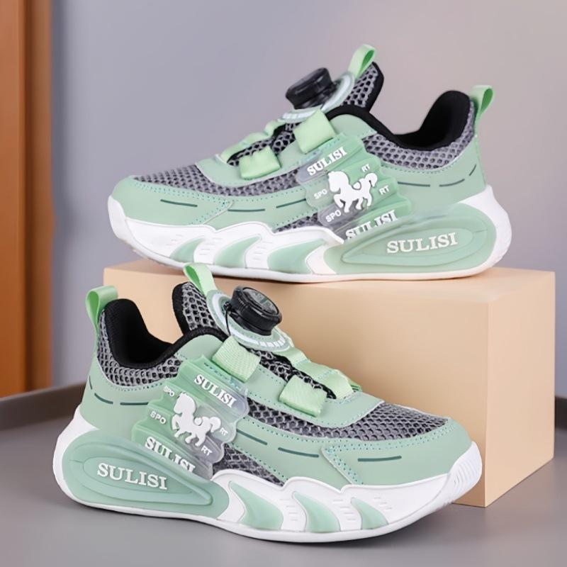 Rotating Button Boys Shoes Summer 2025 New Breathable Single Mesh Shoes Children's Sports Shoes Mesh Running Shoes