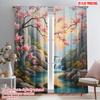 2pcs 2D Flat Printing Window Curtains Cherry Blossoms Waterfall Serene Landscape Polyester Without Electricity All Season Party