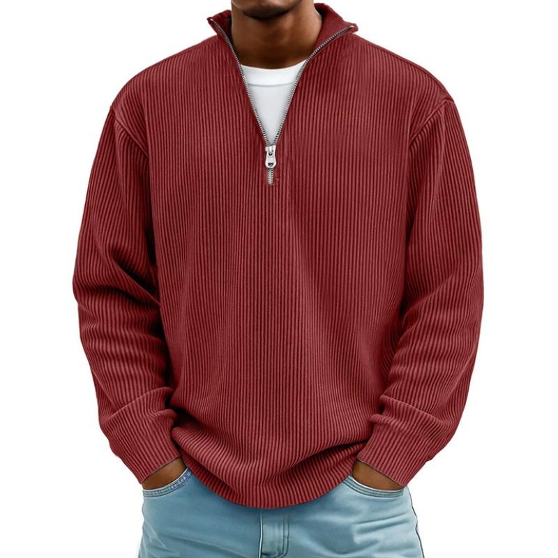 New pullover men's casual top stand-up collar zipper long-sleeved men's polo shirt solid color sports sweater