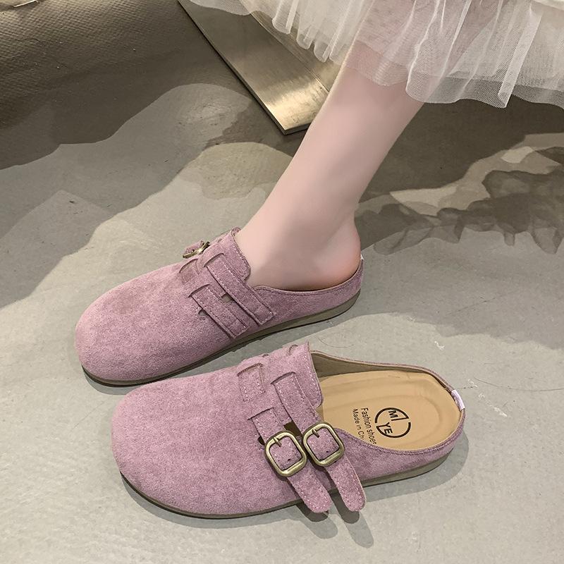 French Half-tray Single Shoes Soft-soled Sandals Outer Wear 2025 New Spring and Summer Flat-bottomed Mary Jane Bag Head Half-slippers Women