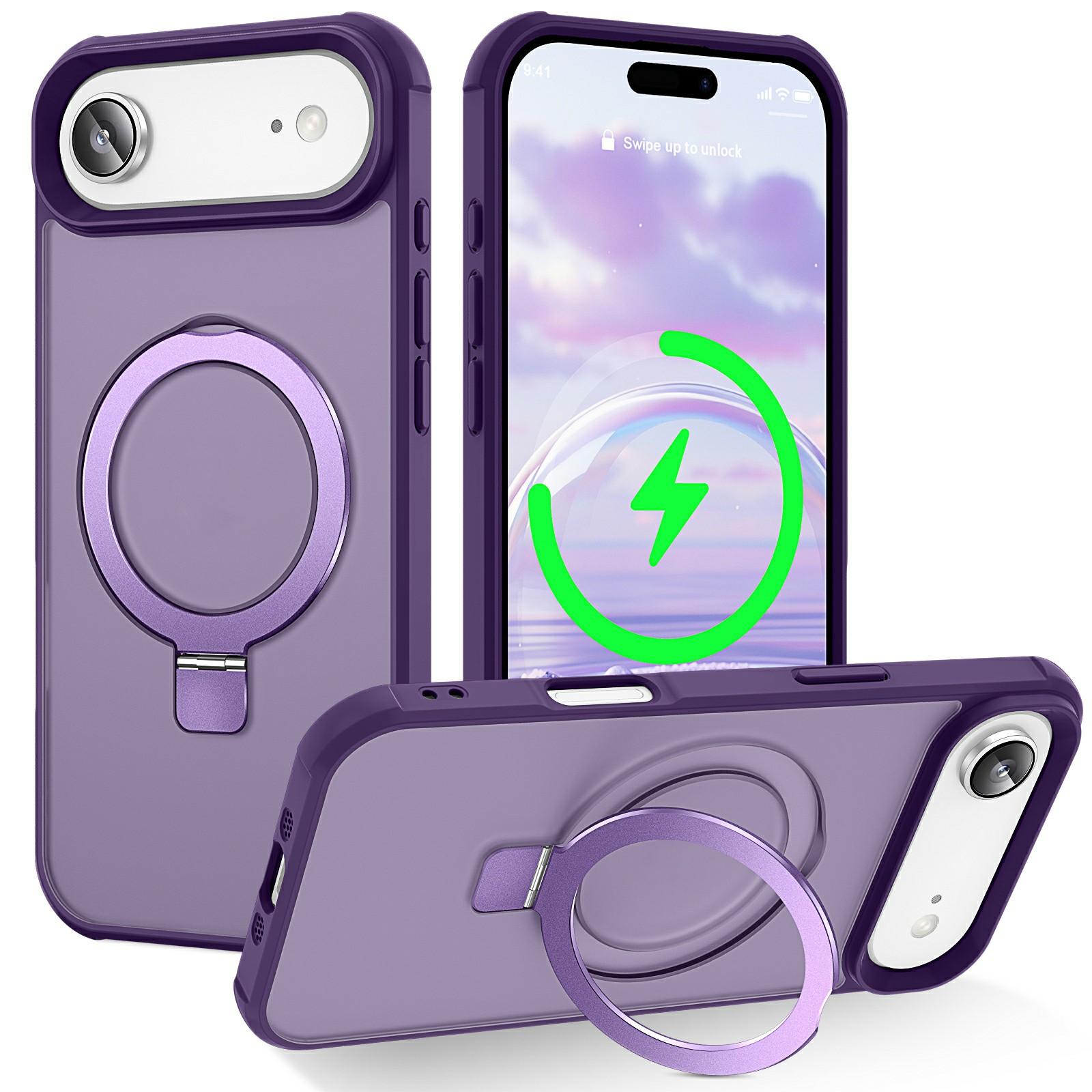 

For iPhone 17 Air Case Compatible with MagSafe Ring Holder Kickstand TPU+PC Phone Cover Purple