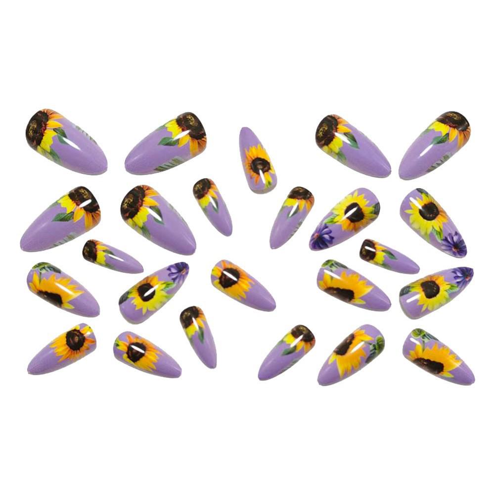 Frühling Sommer Sonnenblumen Tragbare Nagelkunst-Tipps - Abnehmbare Falsche Nägel