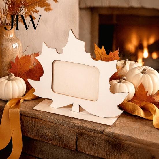 Handmade Photo Holder Wooden Pumpkin Frame, Halloween Thanksgiving DIY Paintable Craft for Kids, Blank Picture Frame Wood Holder, Fall Harvest