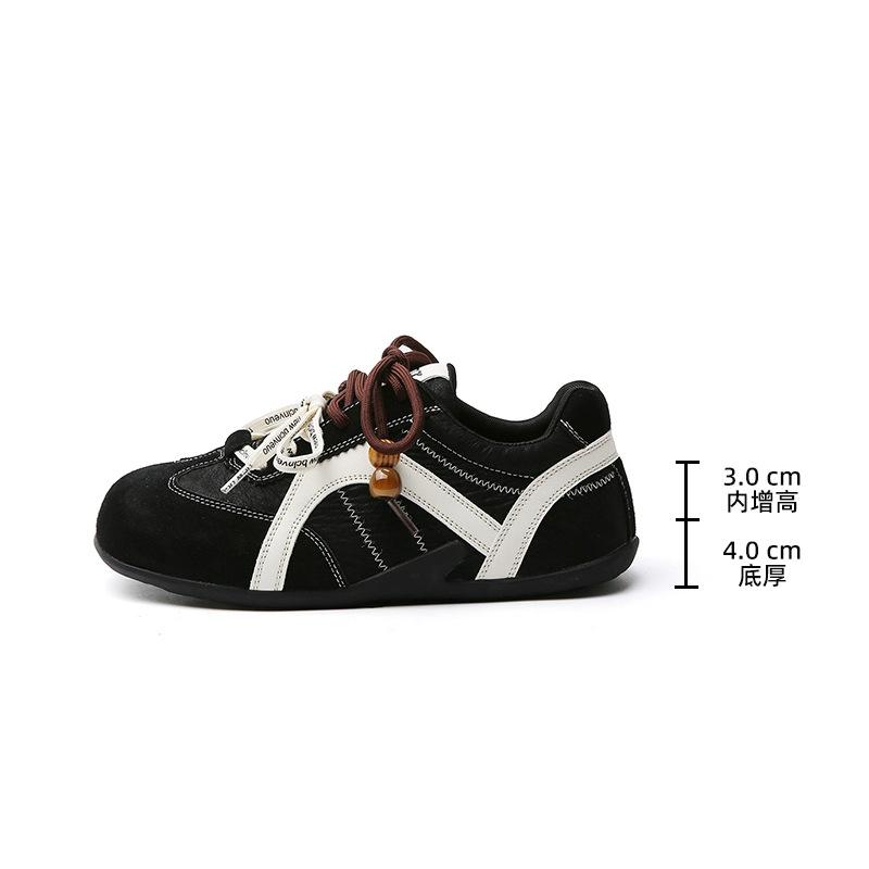 Cowhide Version Autumn New Retro Inner Height Increase Women's Double Lace-up Outdoor Casual Shoes
