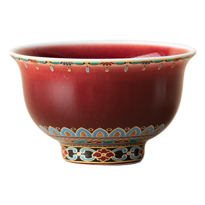 Chinese Dunhuang Teacups Household Teaware Red Master Cup Kung Fu Tea Set Tea Ceremony Drinkware Porcelain Mugs Vintage Bowls
