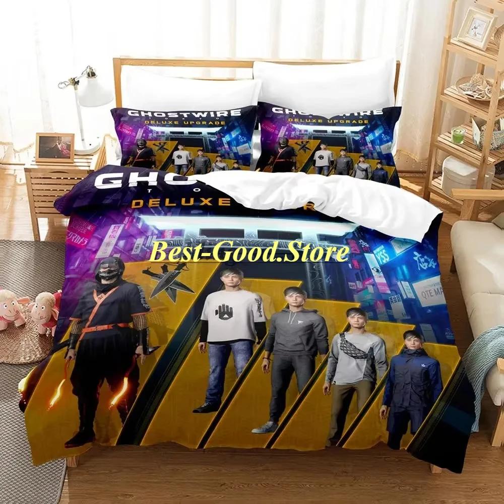 GhostwireTokyo Bedding Set Single Twin Full Queen King Size Bed Set Aldult Kid Bedroom Duvetcover Sets Anime Bed Sheet Set