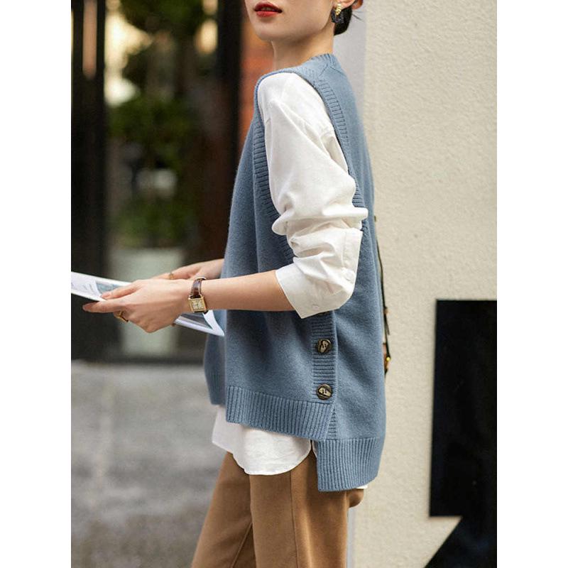 2025 Autumn/Winter Retro Women's Layered Knit Vest Top