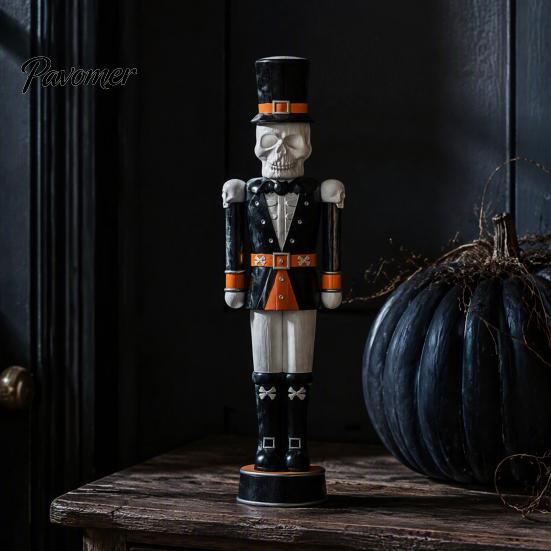 Creative Halloween Window Decor Skeleton Nutcracker Figurine, Gothic Skull Soldier Resin Statue, Spooky Ornaments Ornament for Desktop Entryway Party
