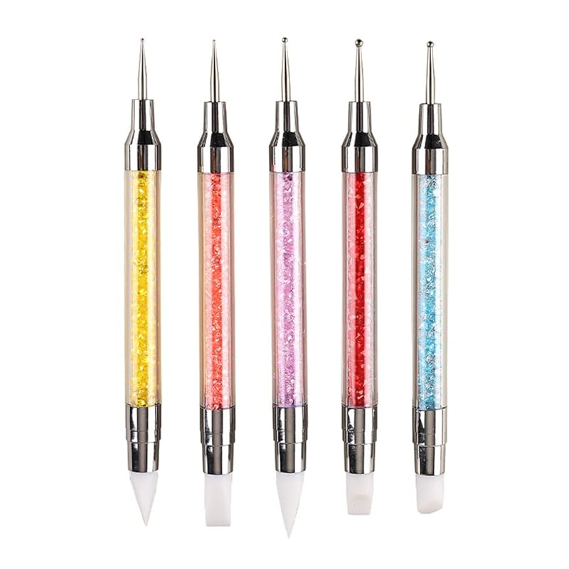 8pcs Nail Art Design Tools, 5PCS Dual-Ended Nail Art Sculpture Pen Dotting Tools with 3PCS Nail Liner Brushes, Silicone Nail Polish Brushes Stainless 5PCS