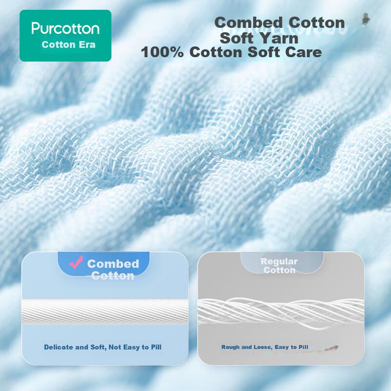 PurCotton Bath Towel, Pure Cotton, Quick-Absorbing, Easy-Drying, Six-Layer Plain Color, Washable Gauze Bath Towel, Classic Blue, 80cm×140cm