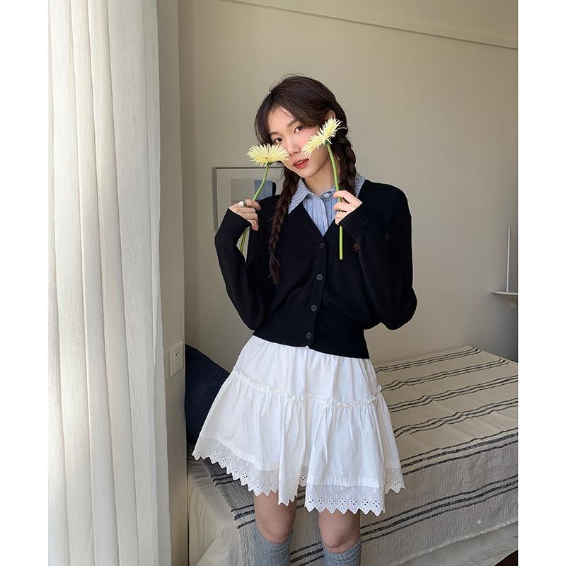 Geming Korean Style Collar Knitted Cardigan Women s Spring Top Onesize чёрный