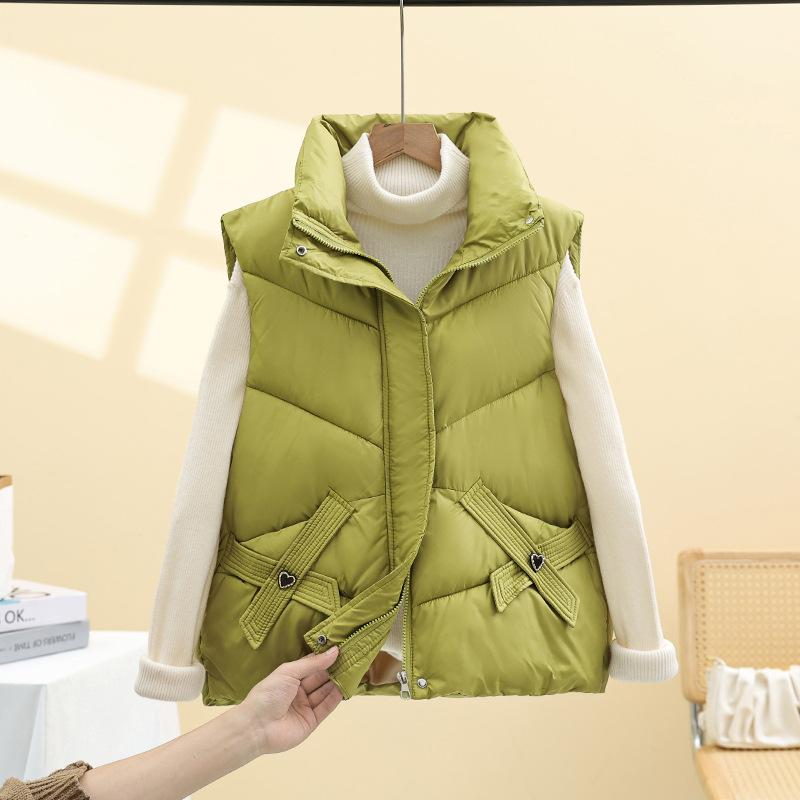 

Женский пуховый жилет, верхняя одежда, европейский ромб, модный, с карманом, на молнии, хлопковая стеганая куртка-жилет, новый осенне-зимний XXL зелёный
