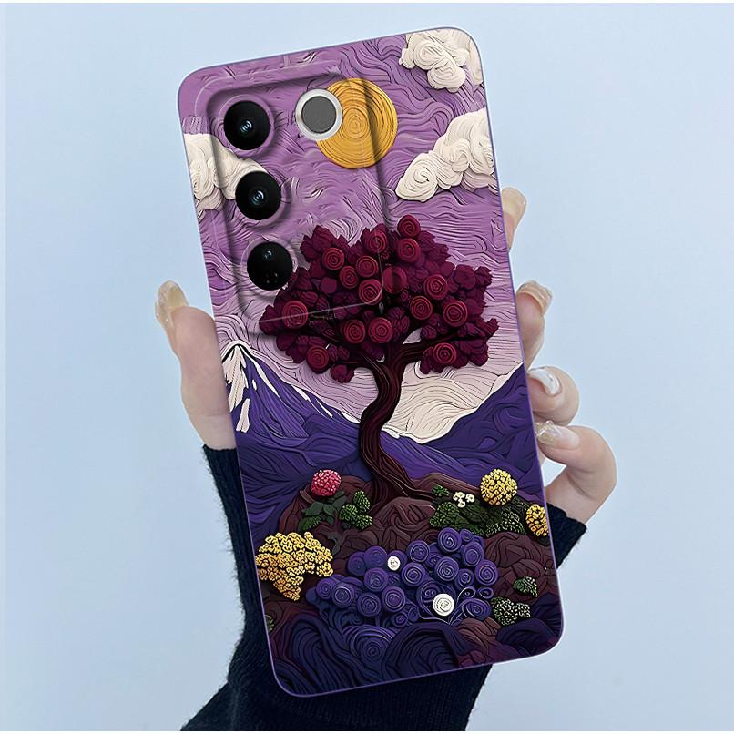For VIVO V27 V29 5G Phone Case V25E LATAM V27E V29E Cover Fashion Simplicity Flower Soft Liquid Silicone Protective Shell Fundas