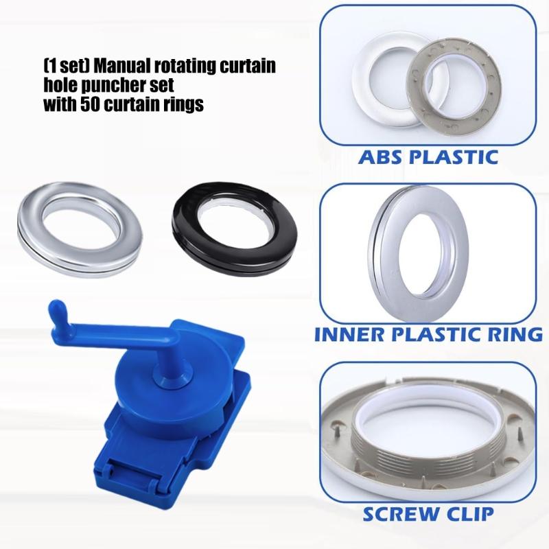 50Pcs Curtain Eyelet Rings With Rotating Hole Puncher Set Inner Diameter 1.77Inch Curtain Grommets For Home Renovation