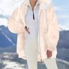 Women's Fashionable Plush Zipper Pocket Hooded Long Sleeved Loose Warm Jacket
