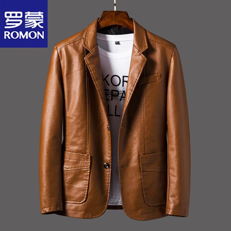 ROMON Men's Fashion PU Leather Jacket