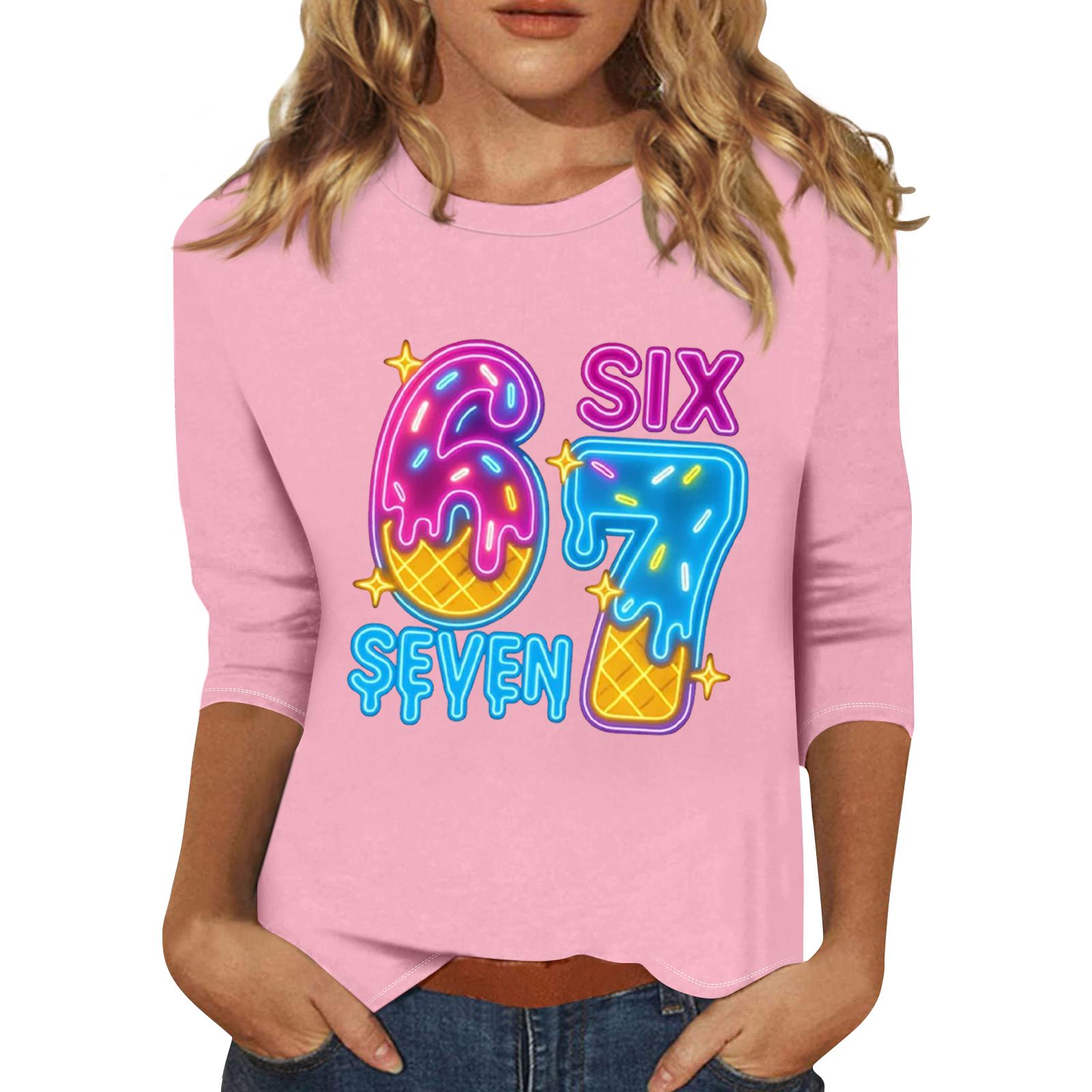 

Жіноча модна повсякденна футболка з принтом та рукавом три чверті M рожевий