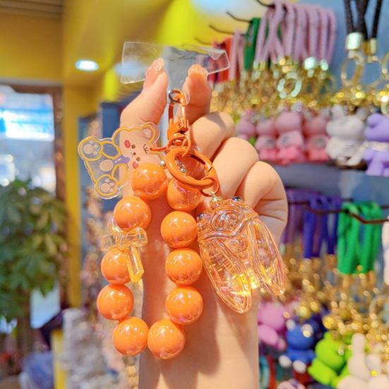 Keychain Strong Load-Bearing Macaron Color Beads Key Chain with Glitter Cicada Pendant Portable Anti-Lost Mobile Phone Chain Bag Hanger
