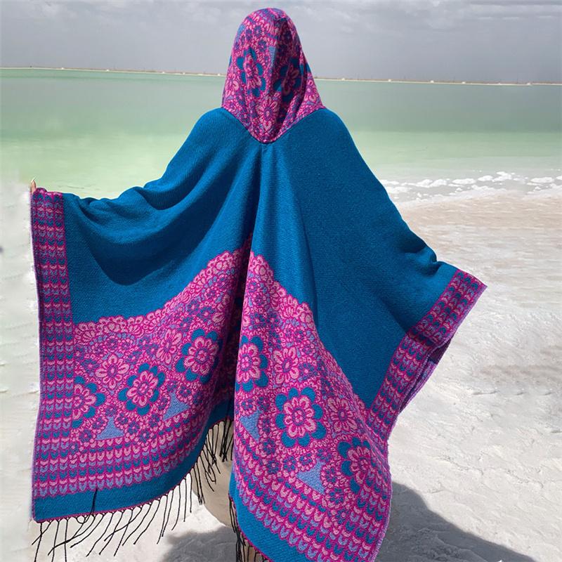 Осенне-зимняя шаль женская имитация кашемира теплая в богемном этническом стиле кисточка — фото 6