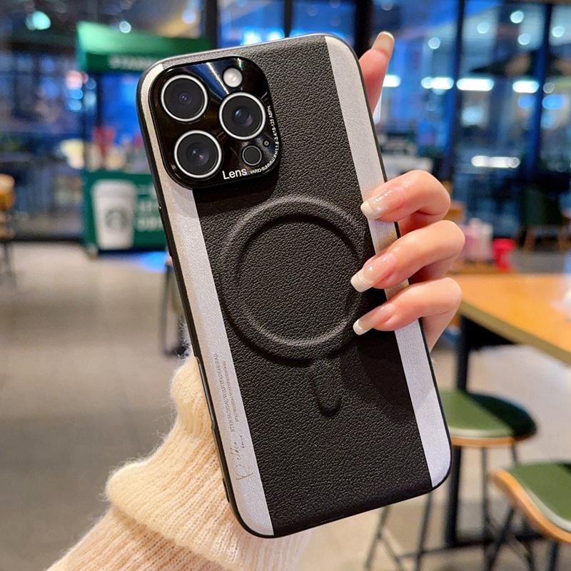 For iPhone 16 Pro Max Case Compatible with MagSafe Splicing Color PC+PU Leather Phone Back Cover
