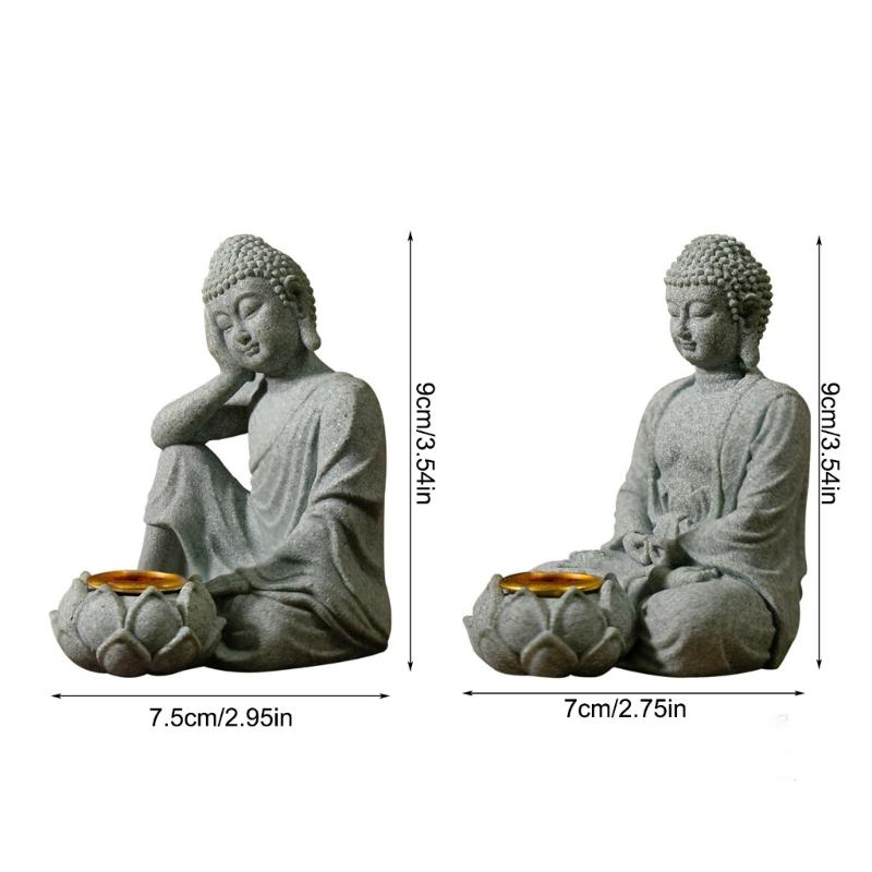 Buddhas Stone Figurine Sculpture with Tealight Slot Incenses Holder Spiritual Decors Meditation Statue Desktop Ornament
