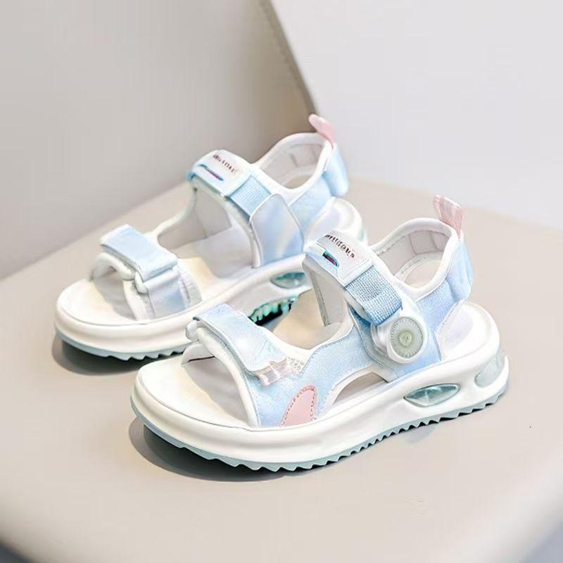 Girls Beach Shoes Open Toes Soft Sole Kids Casual Shoes Non-slip 2025 Summer New Children Sandals with Rotating Button Sweet