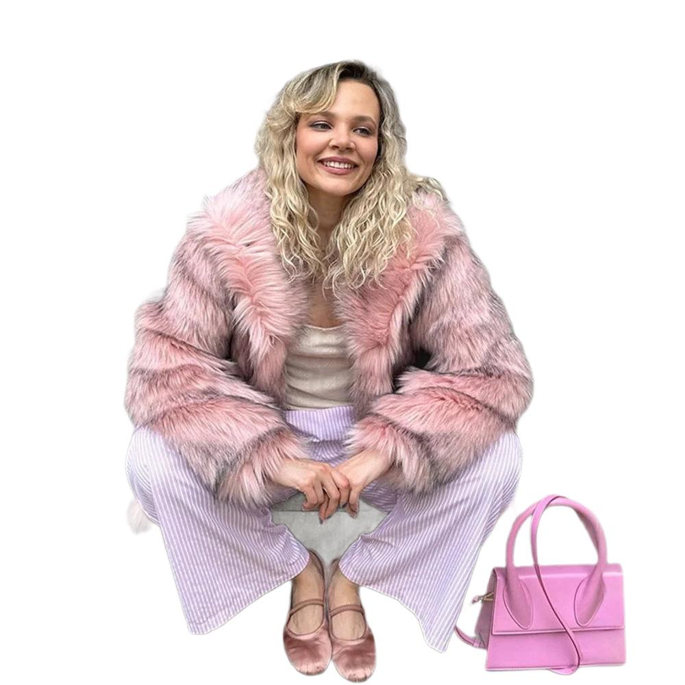 Supply winter European and American imitation fur coat women's medium and long elegant fox fur coat cardigan