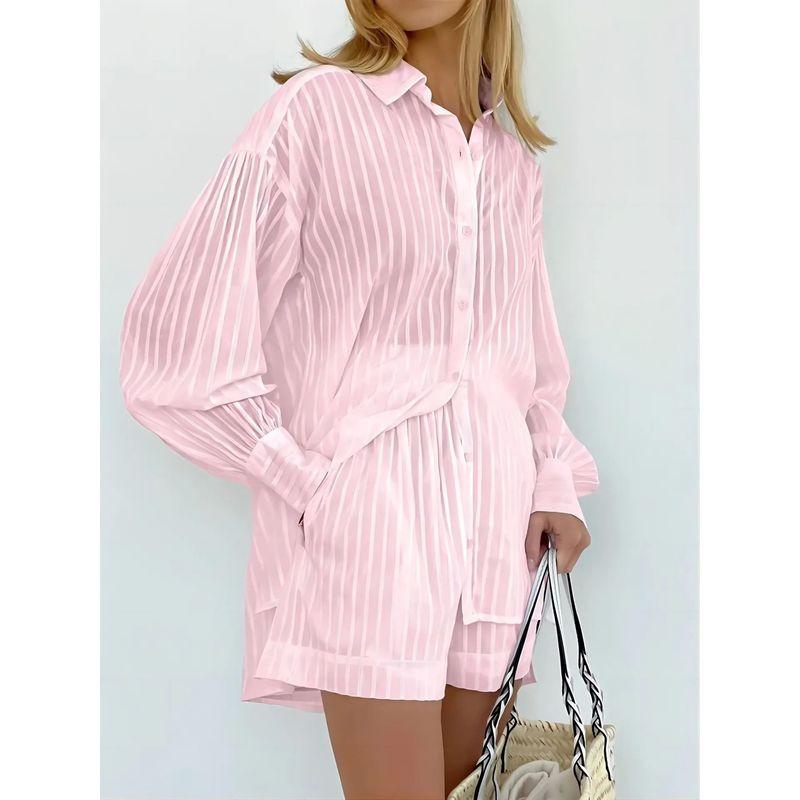 Striped Bubble Sleeve Shirt Shorts Set Stripes Puff Sleeve Shirt Shorts Suit