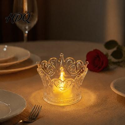 Romantic Atmosphere Light Crown LED Tea Light Flameless Faux Crystal Candle Night Anniversary Creative Gift Wedding Party Decor for Birthday