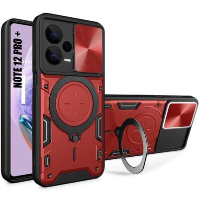 Shockproof Case For Xiaomi Redmi Note 12 Pro+ 5G - Red - Ring Stand - Sliding Camera Protection