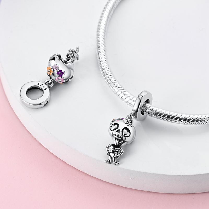 New Charm Beads 925 Silver Apple Skull Guitar Dangle For Bracelet Women Girl Fine DIY Jewelry Gift
