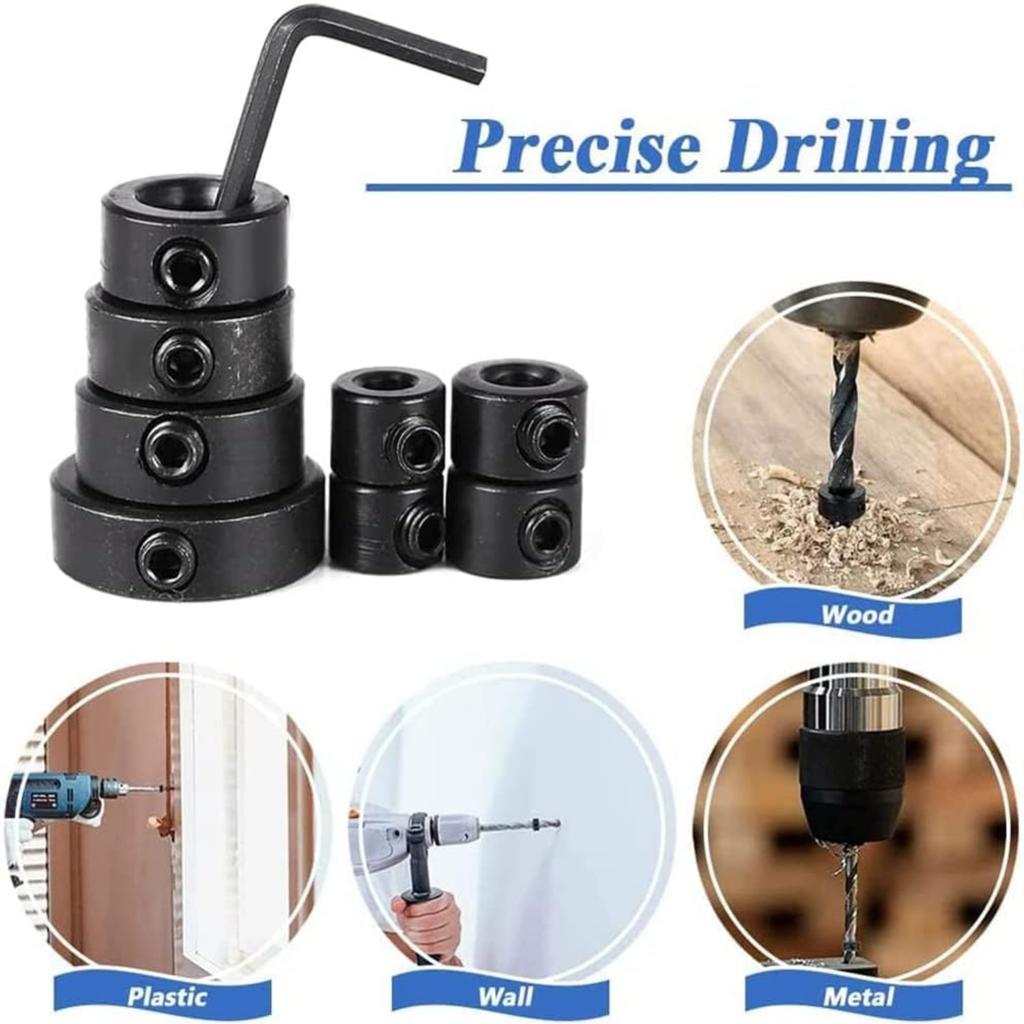 Drill Stop Collars, 16pcs Adjustable Depth Stop Collars for Drill Bits, Carbon Steel, Compatible with Drilling Machine