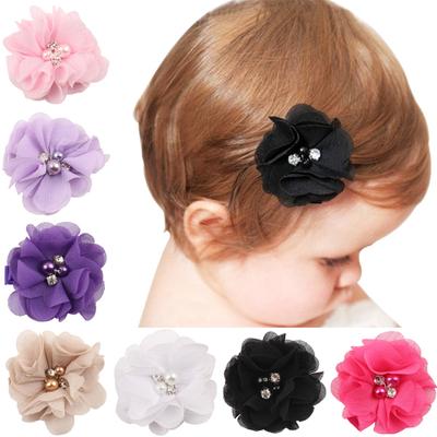 Eye-catching Chiffon Flowers Clips Daily Lightweight Easy Wear Rhinestone Fake Pearl Kids Hairpins