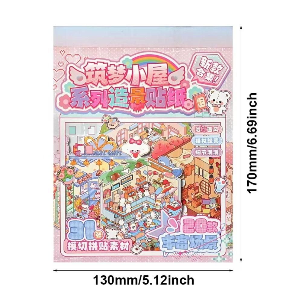 DIY 3D Stickers Scene Set Cartoon Cottage Scene Decorative Decals Journal