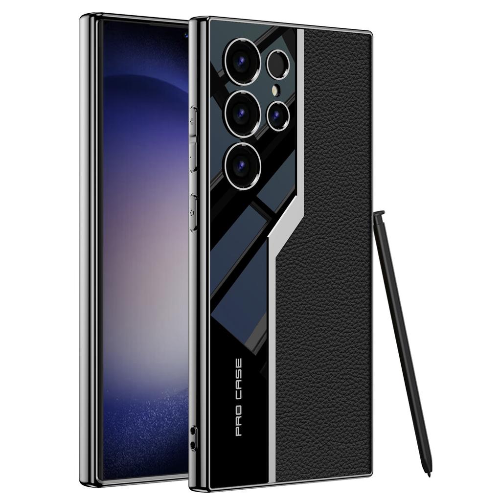 Samsung S24Ultra Electroplated Supercar Phone Case S24plus Ultra Thin Plain Leather Case S23u Protective Case