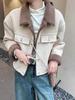2024 Women's Petite Lambswool Short Jacket: Autumn/Winter Warm Turn-Down Collar Leather & Fur Slimming Top