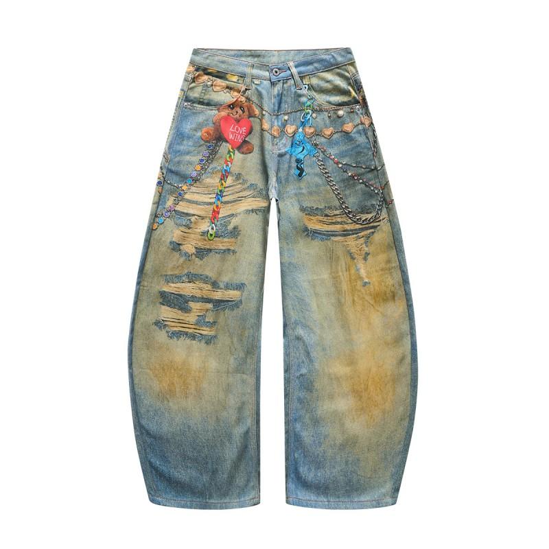 Mens Y2K Style Distressed Denim Jeans