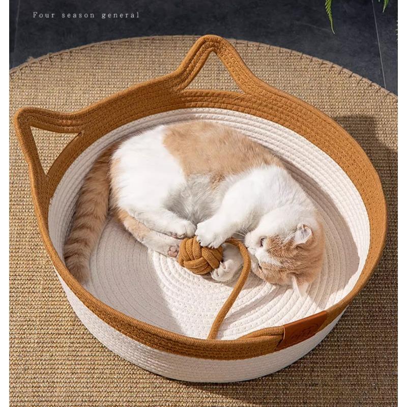 Scratch Resistant Cotton Rope Cat Bed Handwoven Pet Nest Breathable Summer Cool Mat Four Seasons Universal Bed for Cats Small Dogs