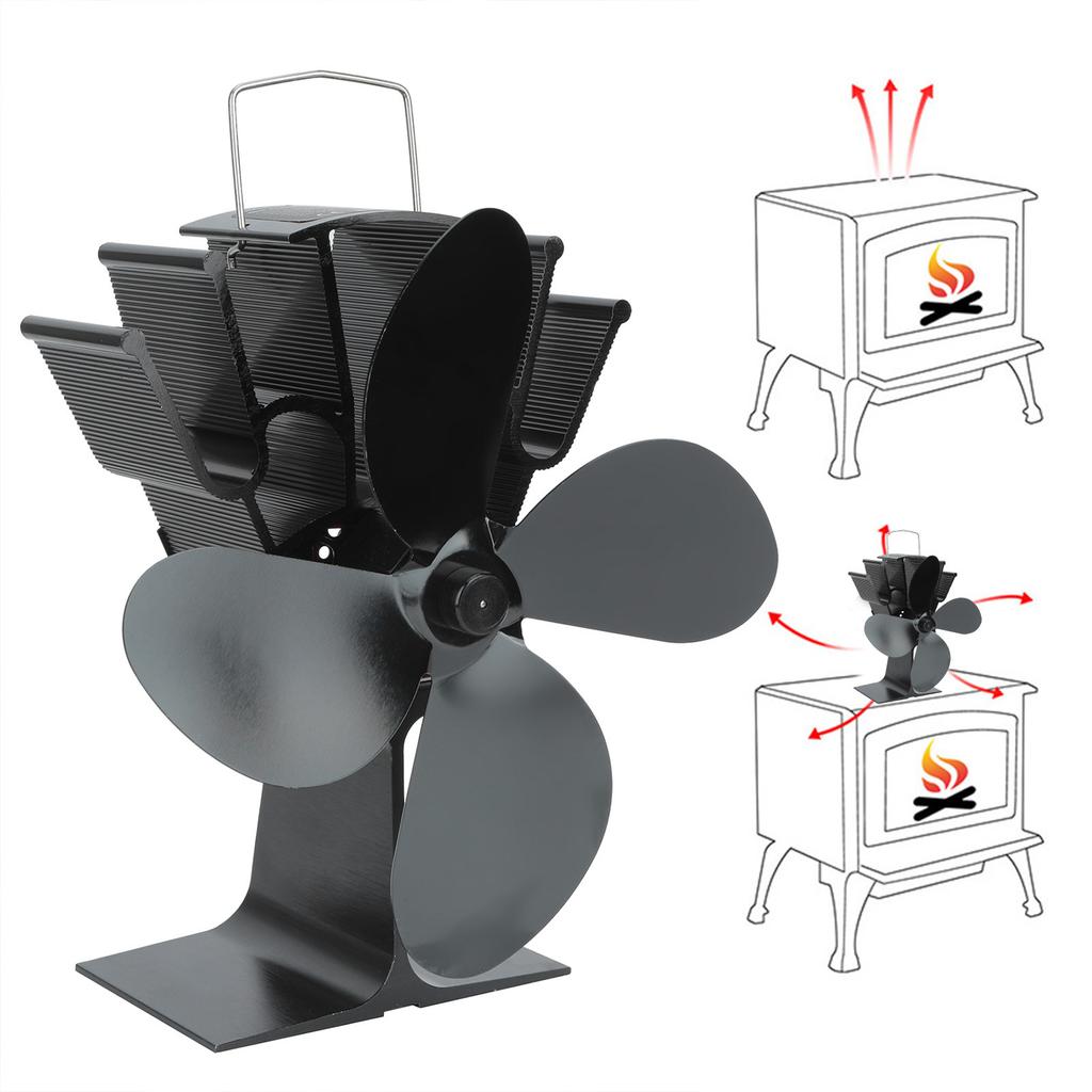 Heat Powered 4 Blade Fireplace Stove Fan Wood Log Burner Fan for Home Heat Circulation