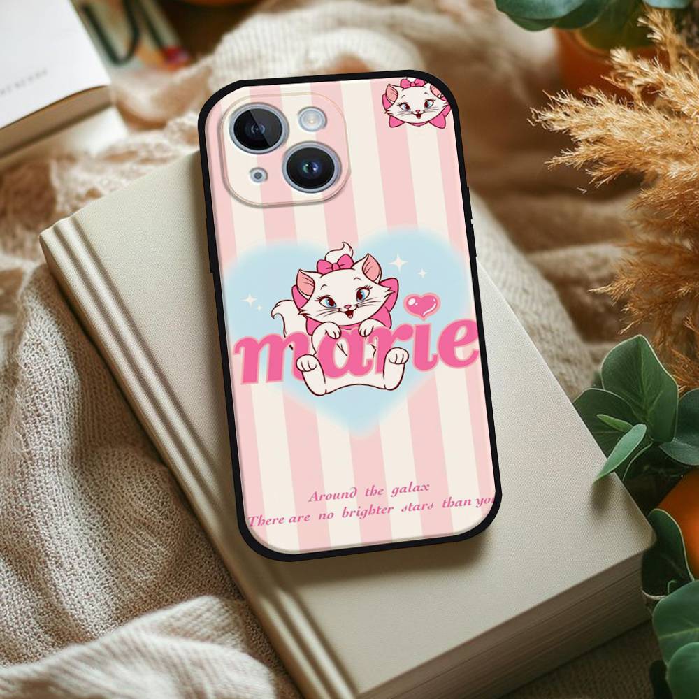 M-Marie Cat Cute Phone Case For IPhone 1716 15 14 13 Pro Max 11 12 Mini X Xs XR Black Silicone Cover