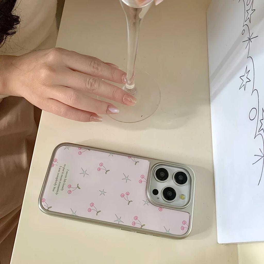 ins girl star cherry, suitable for Apple 16/17Promax mobile phone case IP15 water condensation 13 electroplating 14 large holes