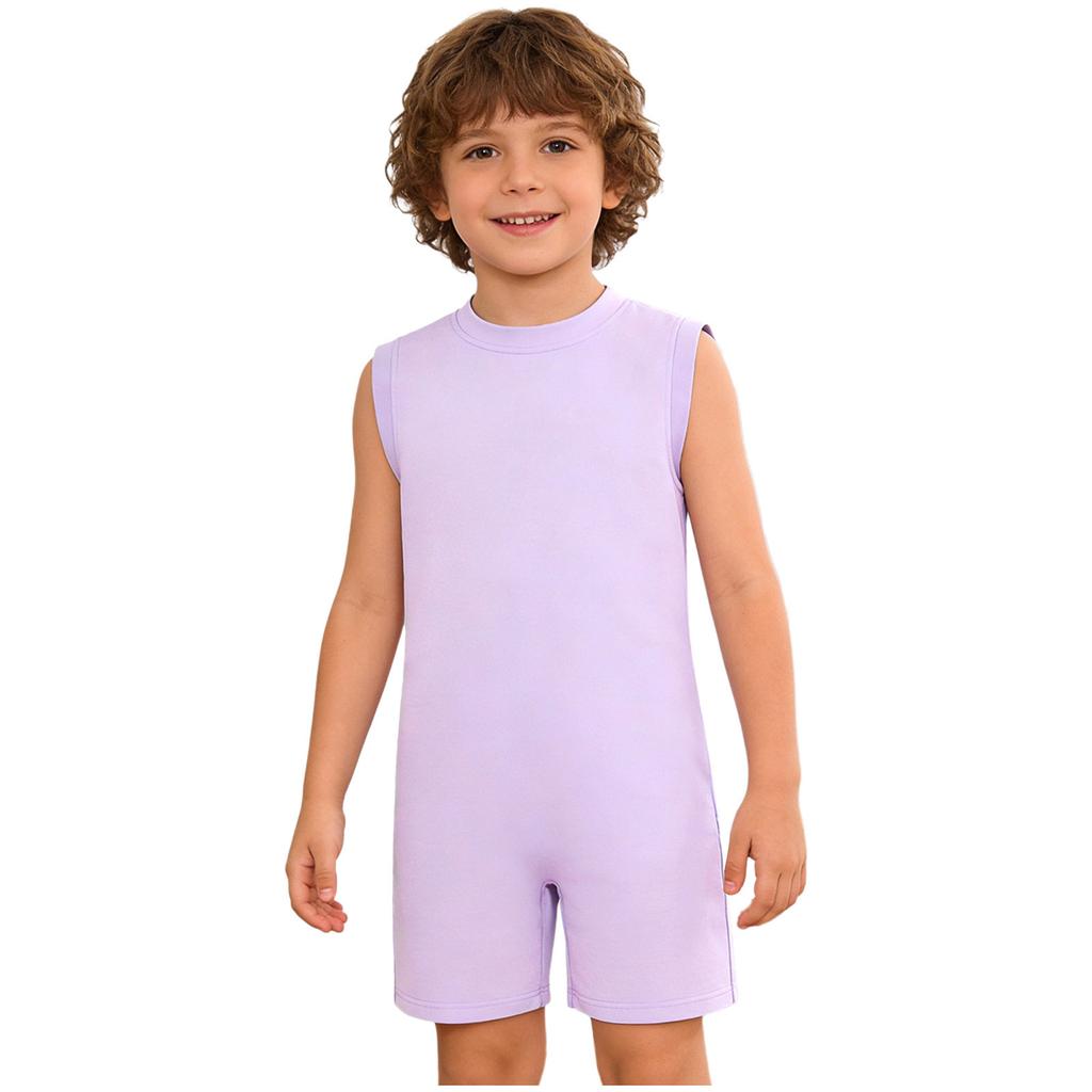 Dětský overal s krátkým rukávem a kulatým výstřihem pro speciální potřeby, s neviditelným zipem na zádech, jednobarevný