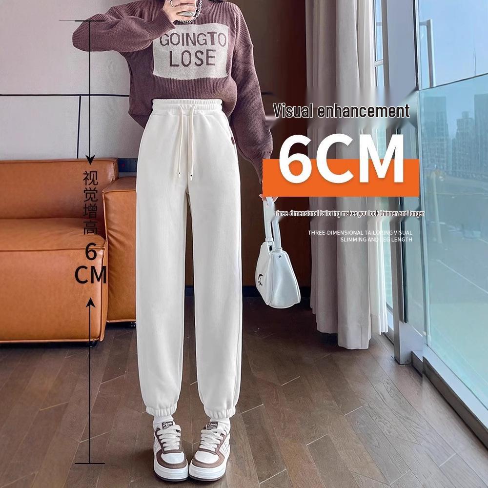 Women's Windproof Fleece-Lined Sweatpants - Warm Thickened Lamb Fleece for Autumn/Winter Casual Wear