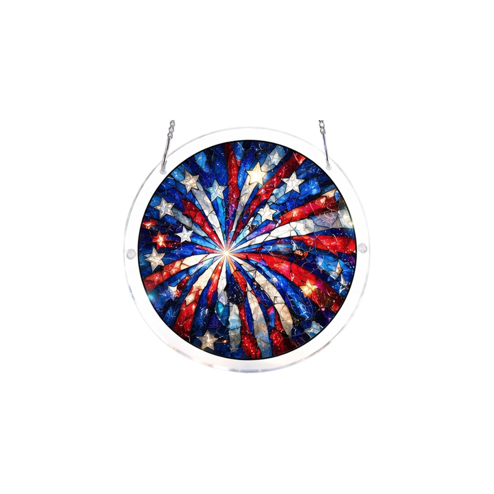 

Acrylic Puzzle Sun Catcher Window Hanging Decoration 2D Round Panel with Star and Stripe Pattern for Home Display One Size