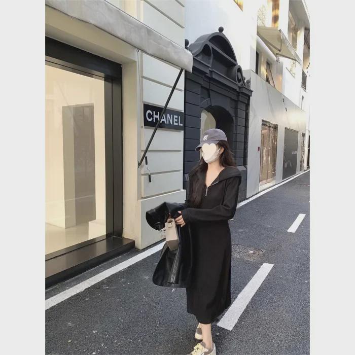 2025 French-Style Women's Sweater Dress: Early Autumn Long Skirt with Coat
