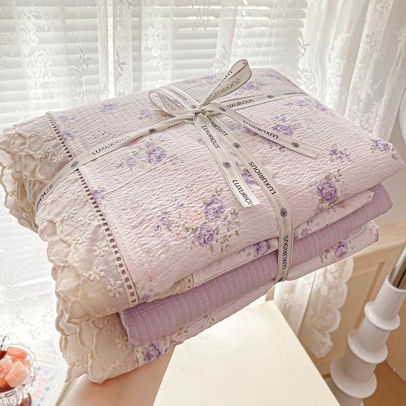 Princess Bedding Set Ruffle Lace Quilt Cover Romantic Bedclothes Woman Girls Home Decor Duvet Cover Set Korean Style Floral