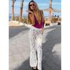 Spring Summer New Women's Jacquard Flared Pants, Lace Flower Hollow Out High Waist Slimming Micro Flared Trousers, European American Style