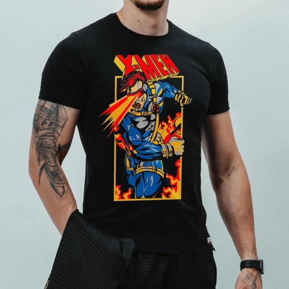X-Men Cyclops 100% Cotton T-shirt Mens Tees Top Marvel Cartoon Graphic Tee Superhero Unisex Shirt 3XL