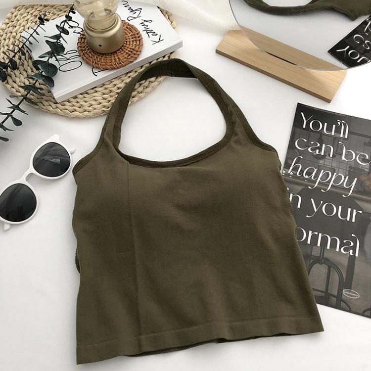 

Korean Halter Neck Backless Camisole with Built-in Bra and Pads One Size зелений